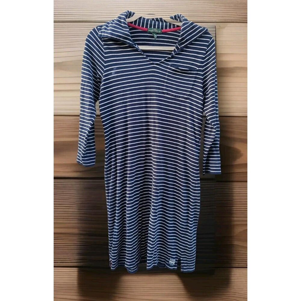Vintage LRL Ralph Lauren Jeans Co Shirt Dress Navy Blue White Stripes Size Small